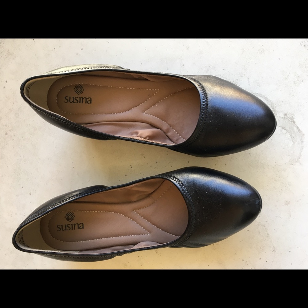 Black Leather Wedge Heels by Susina